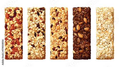 Assorted Granola Bars: Healthy Snacking Vector Set for Nutritious Breaks