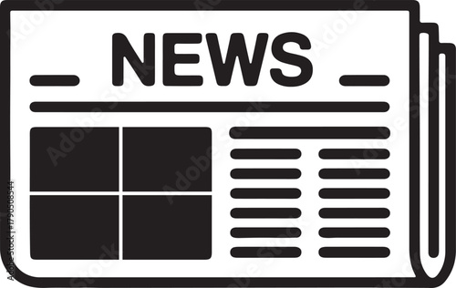 Newspaper icon silhouette black and white line drawing vector illustration