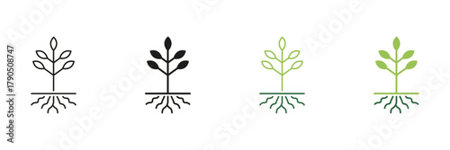 Plant Growth And Roots Line And Solid Icon Set. Sustainable Agriculture And Environmental Conservation Symbol Collection. Botanical Development And Ecology. Isolated Vector Illustration