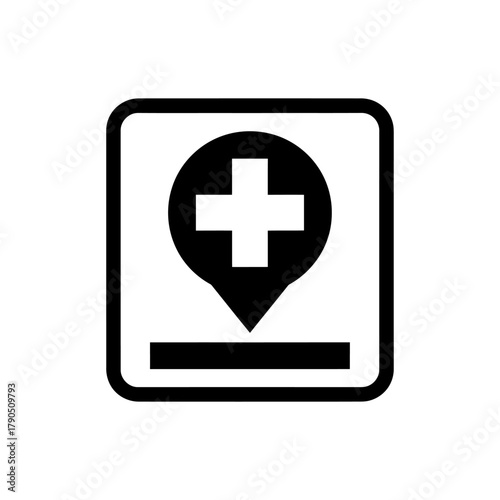 Medical Location Icon - Hospital or Clinic Symbol in Black and White.