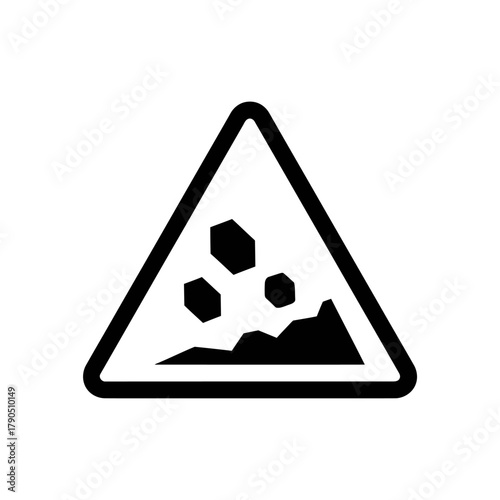 Warning Sign - Falling Rocks Hazard in Triangular Symbol.