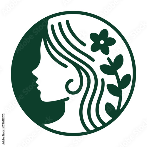 Woman profile with floral icon