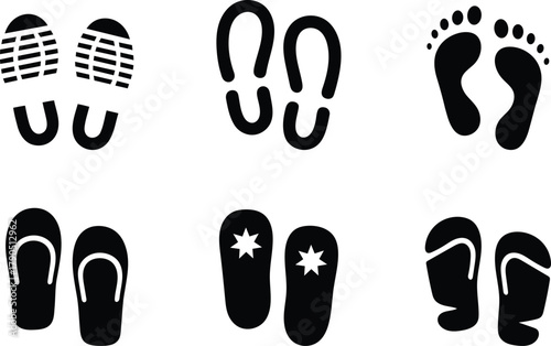 Footwear and Footprint Symbols Collection Simple Vector Illustration Set Design