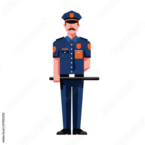 Police Officer Icon A Vector Illustration of a Policeman in Uniform with a Baton, Ideal for Law Enforcement and Security Graphics