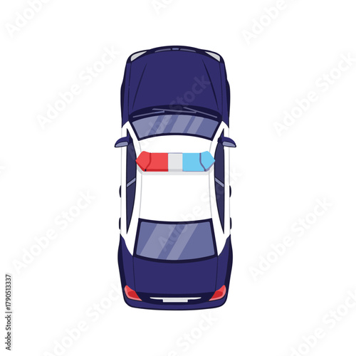 Top View Police Car Vector Illustration of a Law Enforcement Vehicle with Siren and Detailed Design