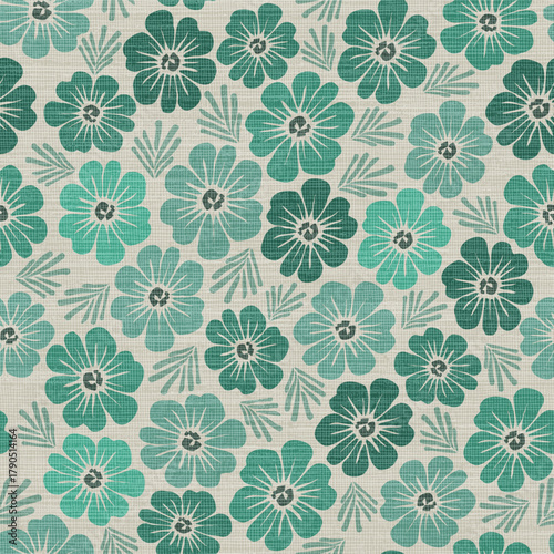 Naklejka Seamless flowers with linen texture pattern