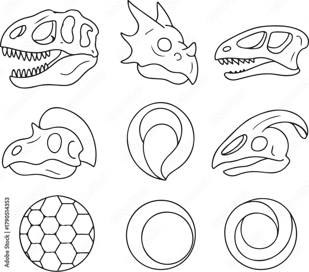 Obraz premium dinosaur skulls black and white vector set.eps