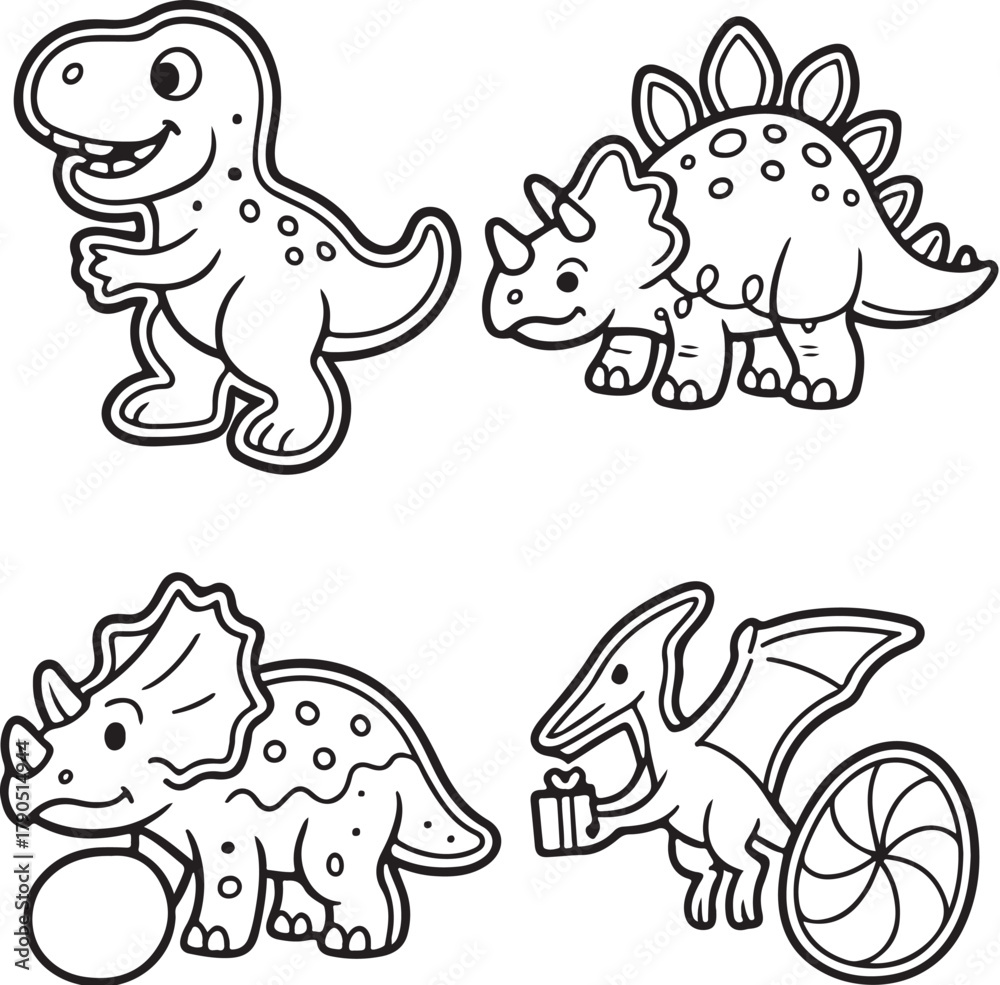 Fototapeta premium Dinosaur-Themed Sweets in Black and White Vector.eps