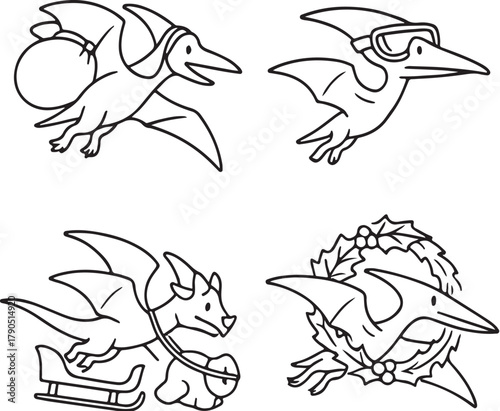 Pterodactyl Vector Christmas Set with Full Margins.eps