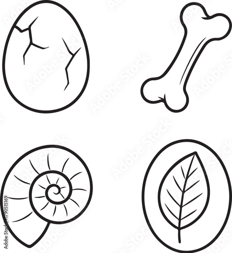 Prehistoric Eggs and Fossils in Black and White Vector.eps