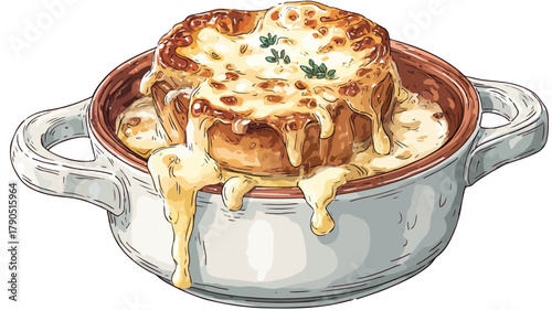 Delicious French Cuisine Dishes with Melted Cheese in Fondue