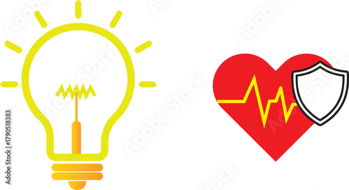 BULB ICON AND HEALTHCARE HEARTBEAT ICON ILLUSTRATION