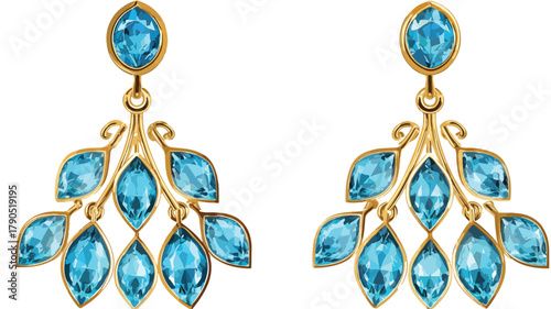 Exquisite Gold Earrings with Striking Blue Gems - Vector Illustration