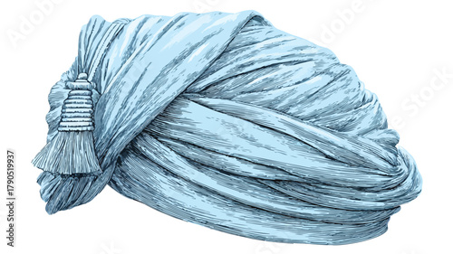 Elegant Light Blue Turban Vector Illustration on White Background