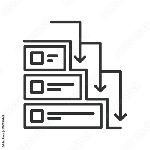 Waterfall model icon in line design. waterfall, project, management, stages, process, timeline, plan on white background vector. Waterfall model editable stroke icon