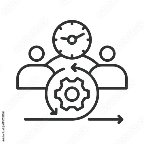 Daily scrum icon in line design. daily, scrum, meeting, agile, teamwork, planning, communication on white background vector. Daily scrum editable stroke icon