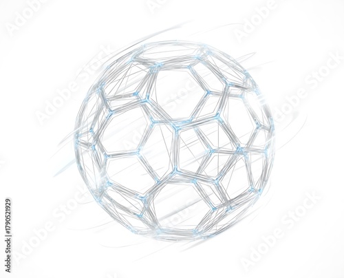 White background with thin abstract lines forming soccer ball geometry, futuristic minimal design