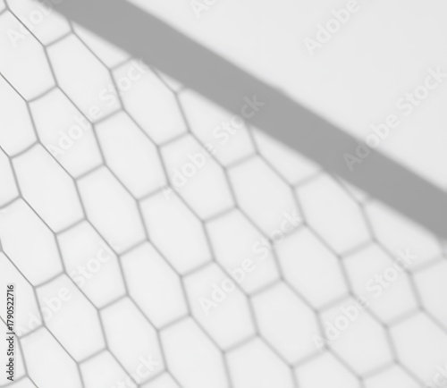 White surface with realistic shadow of a soccer net falling across, elegant minimalist texture, perfect for poster or sports ad