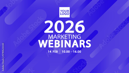 2026 marketing webinar template is ideal for a corporate event or business presentation. The abstract blue background with digital lines provides a modern ui design for a future conference or landing 