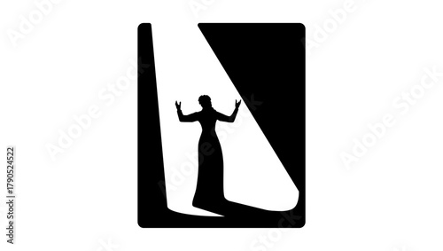 opera singer on stage, black isolated silhouette