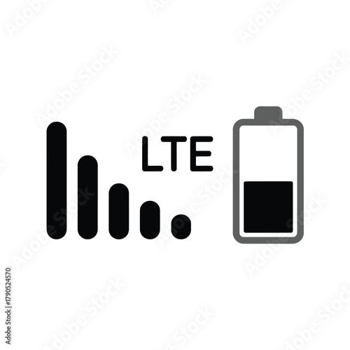 Lte signal strength and battery level indicator icons