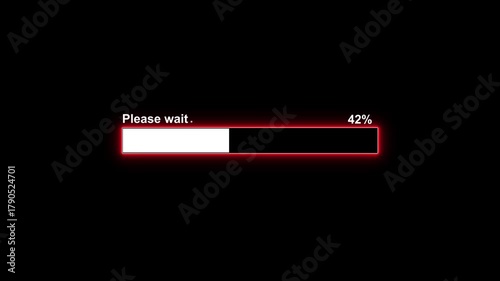 Abstract loading bar please wait icon animation background. processing from 0 to 100 transfer on with black background.
