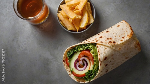 Fast Food Trend 2025 – Wrap and Cold Drink Top View