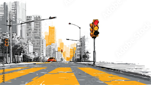 Urban City Street with Road Crosswalk and Traffic Light Vector