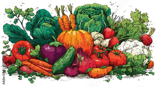 Colorful Agricultural Crops and Vegetables Vector Illustration