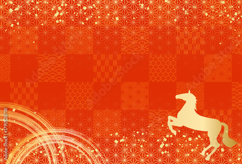 2026年・午年　赤　金・高級感・和柄背景　年賀状　お正月