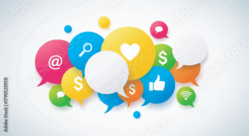 Social media marketing vector concept of communication and networking on white background
