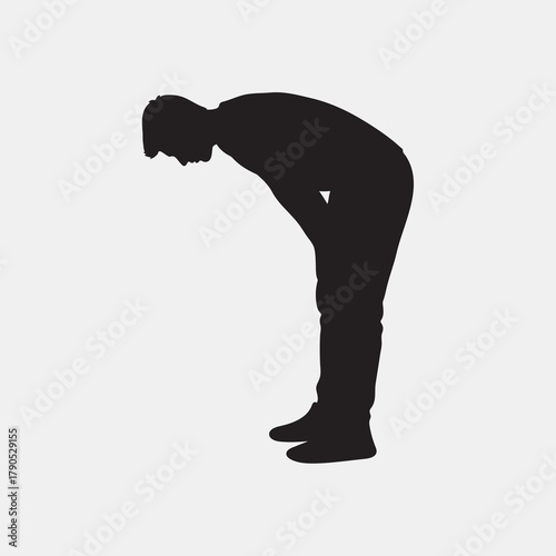 Tired man bending silhouette vector illustration"