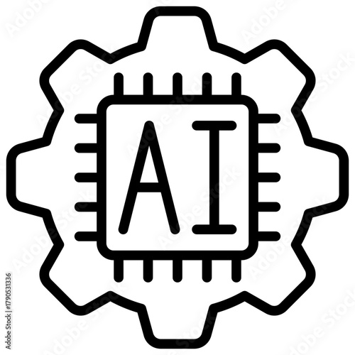 AI Gear Outline Icon Design Vector - Gear combined with an AI chip, representing smart automation, machine learning, and intelligent systems
