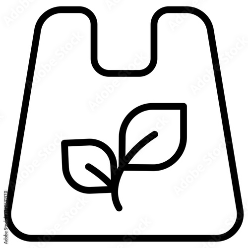 Biodegradable Bag Outline Icon Design Vector - Eco-friendly shopping bag with leaf symbol, representing sustainability and biodegradable materials