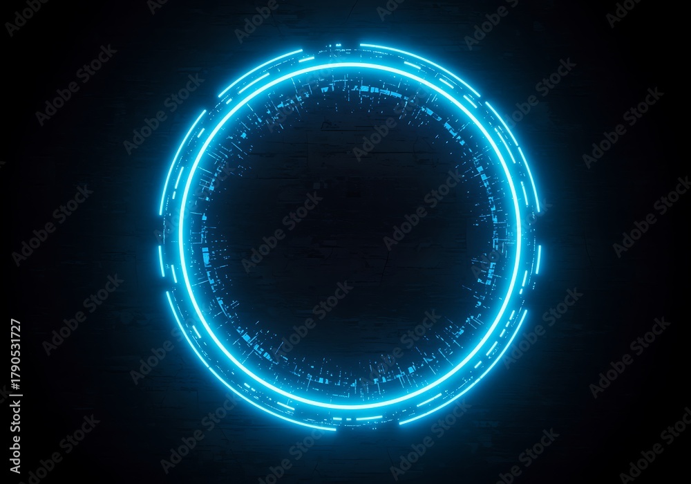 Obraz premium Glowing Neon Circle on Dark Background Represents Innovation and Modern Technology with Futuristic Vibe