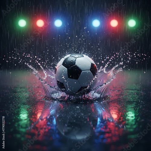 Soccer in Colorful Rain Background
