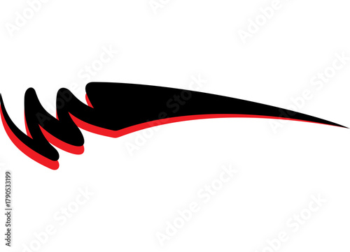 Red-black Pattern on a white background. Design element for a car body, boat, advertising, printing. Zigzag. Vector background. Curved line