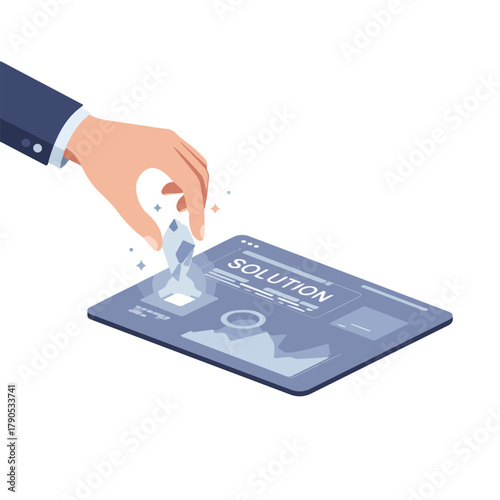 Implementing the Core Solution: Strategic Hand Placing Crystal Key onto Digital Platform for Optimized Business Insights