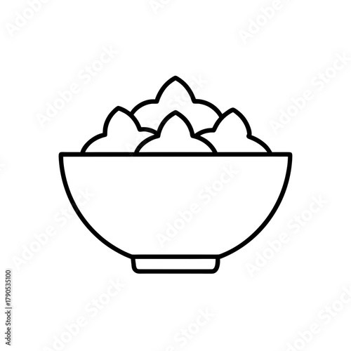 Outline drawing of a bowl filled with food items on transparent background silhouette