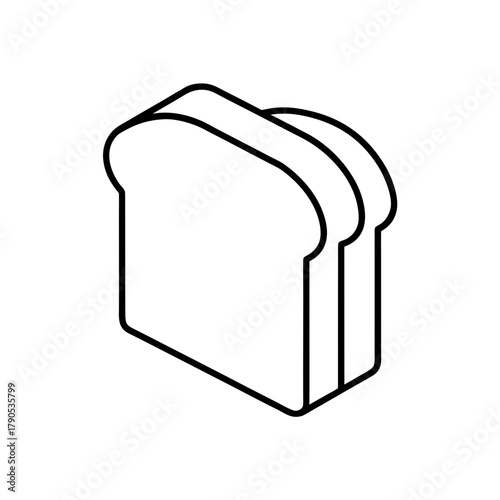 Isometric outline drawing of three slices of bread on transparent background silhouette