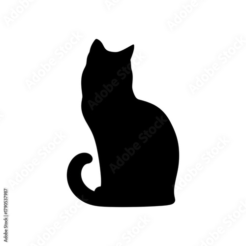 Black silhouette of a sitting cat animal