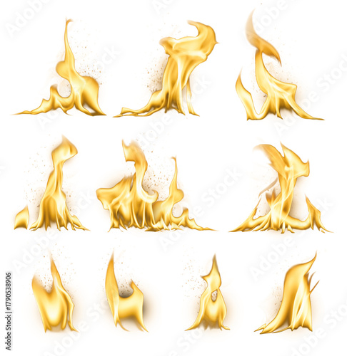 Flame png sticker, realistic burning fire set