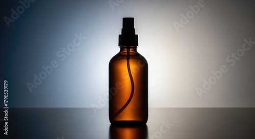 Transparent glass bottle of brown liquid medicine and isolated bottle of wine and beer on black background