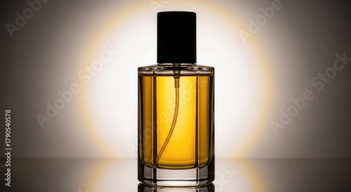 Luxury glass perfume bottle with aroma liquid isolated on black for cosmetic beauty care