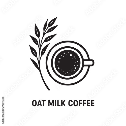 Oat milk coffee cup with plant branch, a cozy and healthy beverage option for a delightful morning ritual