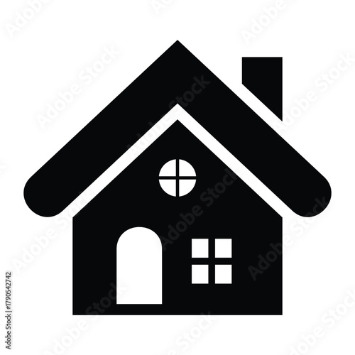 This is a simple black house icon. It represents a home, building, or real estate concept and is commonly used in websites, apps, and user interfaces to indicate a homepage or residential property.