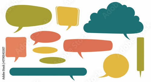 Hand-drawn colorful speech bubbles and comic thought balloons vector set for graphic design.