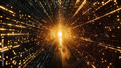 Fototapeta Naklejka Na Ścianę i Meble -  Golden digital tunnel