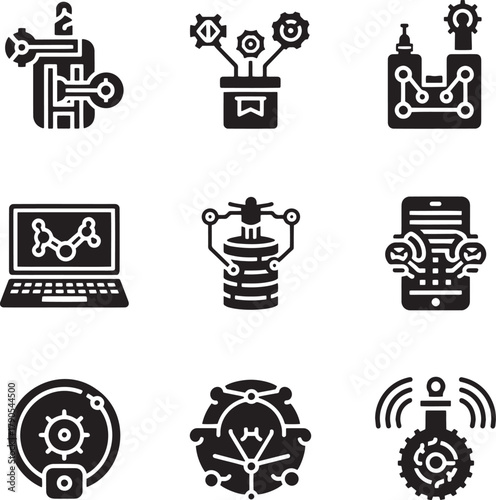 Abstract technological icons representing innovation and connectivity technology science