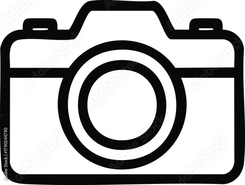Camera icon represents photography, capturing moments, and visual storytelling in a simple and recognizable form